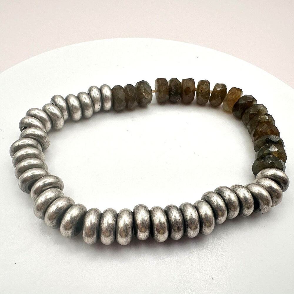 Vintage 90s Silver Tone Beaded Stretch Bracelet Boho Classic Fashion Jewelry Y2K